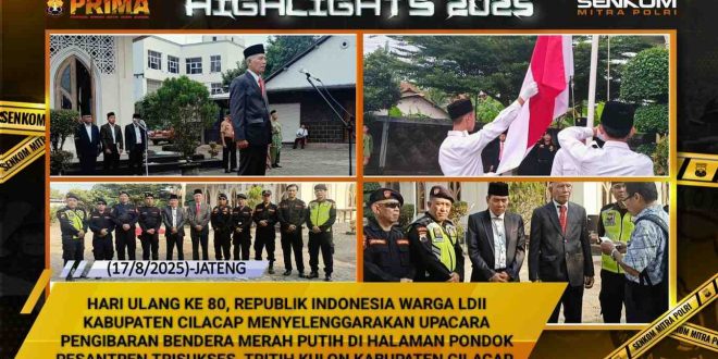 "WARGA LDII MENGADAKAN UPACARA HUT KE-80 RI" Cilacap, 17 Agustus 2025 — Dalam rangka memperingati Hari Ulang Tahun ke 80 Republik Indonesia, warga LDII Kabupaten Cilacap menyelenggarakan Upacara Pengibaran Bendera Merah Putih di halaman Pondok Pesantren Trisukses, Tritih Kulon, Kabupaten Cilacap. Kegiatan upacara ini diikuti dengan penuh khidmat oleh berbagai elemen, antara lain: 1 Pleton Anggota Senkom Mitra Polri, 1 Pleton Persinas ASAD, Warga LDII tingkat PC dan PAC, Tokoh dan warga masyarakat sekitar, Peserta pondok pesantren, remaja masjid, serta Sako Pramuka. Pelaksana upacara berasal dari Senkom Mitra Polri Kabupaten Cilacap, mulai dari Pembina Upacara, Pimpinan Upacara, Perwira Upacara, Komandan Regu, hingga pasukan Paskibraka yang diperankan oleh para remaja masjid. Dengan semangat merah putih, upacara berlangsung sukses, lancar, dan penuh keberkahan, mencerminkan rasa syukur, persatuan, serta komitmen seluruh peserta dalam mengisi kemerdekaan dengan hal-hal positif bagi bangsa dan negara. Melalui momentum ini, LDII Kabupaten Cilacap bersama seluruh elemen masyarakat menegaskan komitmen untuk terus menjaga persatuan, kedaulatan, serta kemajuan Indonesia menuju bangsa yang berdaulat, adil, makmur, dan bermartabat.