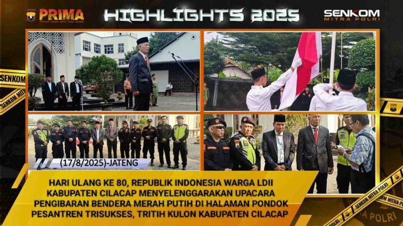 "WARGA LDII MENGADAKAN UPACARA HUT KE-80 RI" Cilacap, 17 Agustus 2025 — Dalam rangka memperingati Hari Ulang Tahun ke 80 Republik Indonesia, warga LDII Kabupaten Cilacap menyelenggarakan Upacara Pengibaran Bendera Merah Putih di halaman Pondok Pesantren Trisukses, Tritih Kulon, Kabupaten Cilacap. Kegiatan upacara ini diikuti dengan penuh khidmat oleh berbagai elemen, antara lain: 1 Pleton Anggota Senkom Mitra Polri, 1 Pleton Persinas ASAD, Warga LDII tingkat PC dan PAC, Tokoh dan warga masyarakat sekitar, Peserta pondok pesantren, remaja masjid, serta Sako Pramuka. Pelaksana upacara berasal dari Senkom Mitra Polri Kabupaten Cilacap, mulai dari Pembina Upacara, Pimpinan Upacara, Perwira Upacara, Komandan Regu, hingga pasukan Paskibraka yang diperankan oleh para remaja masjid. Dengan semangat merah putih, upacara berlangsung sukses, lancar, dan penuh keberkahan, mencerminkan rasa syukur, persatuan, serta komitmen seluruh peserta dalam mengisi kemerdekaan dengan hal-hal positif bagi bangsa dan negara. Melalui momentum ini, LDII Kabupaten Cilacap bersama seluruh elemen masyarakat menegaskan komitmen untuk terus menjaga persatuan, kedaulatan, serta kemajuan Indonesia menuju bangsa yang berdaulat, adil, makmur, dan bermartabat.